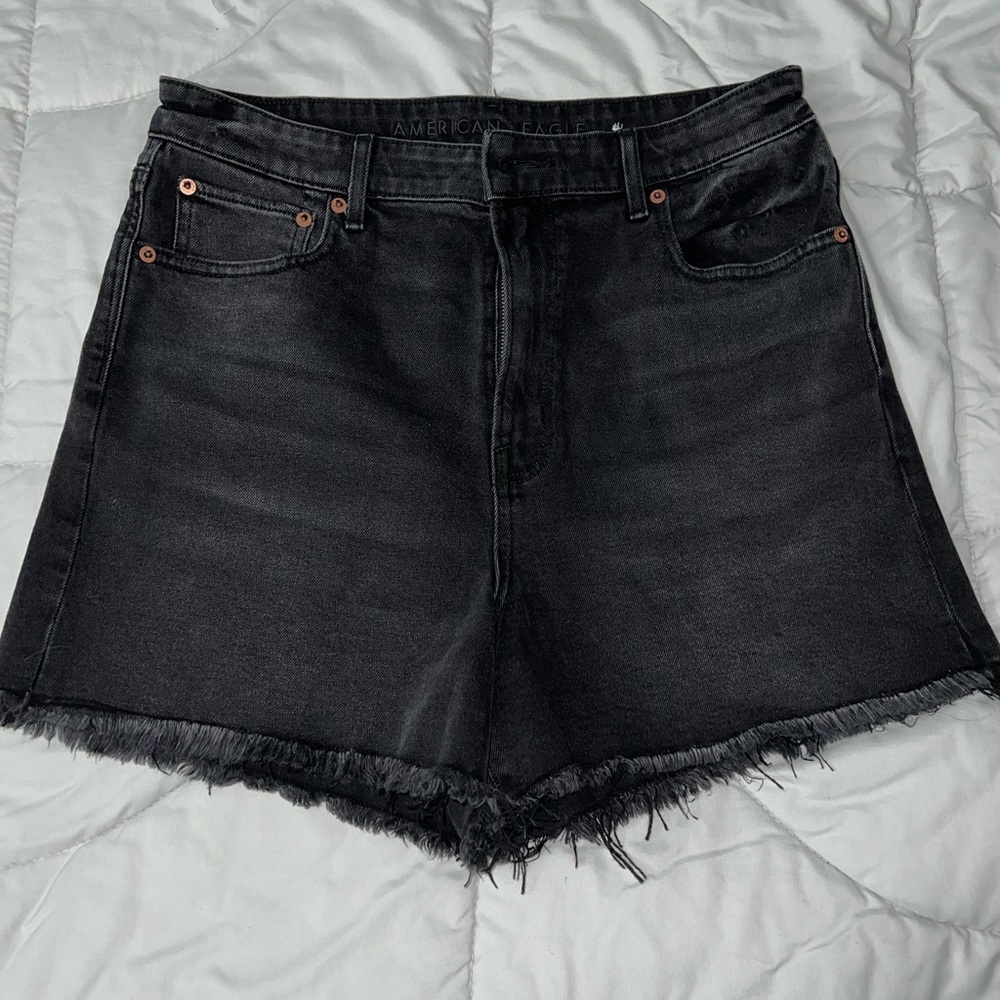 American Eagle Outfitters Black Jean Shorts High-Waisted Frayed Hem